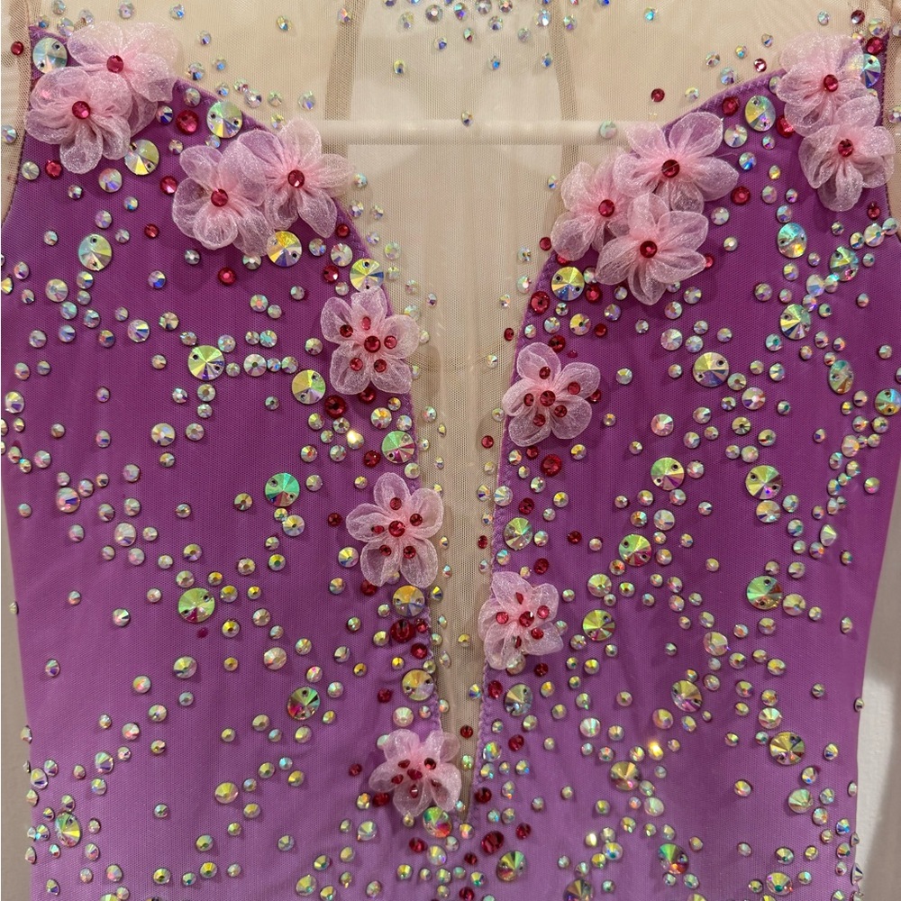 Sparkling Lilac Kids Dance Costume with Floral Details